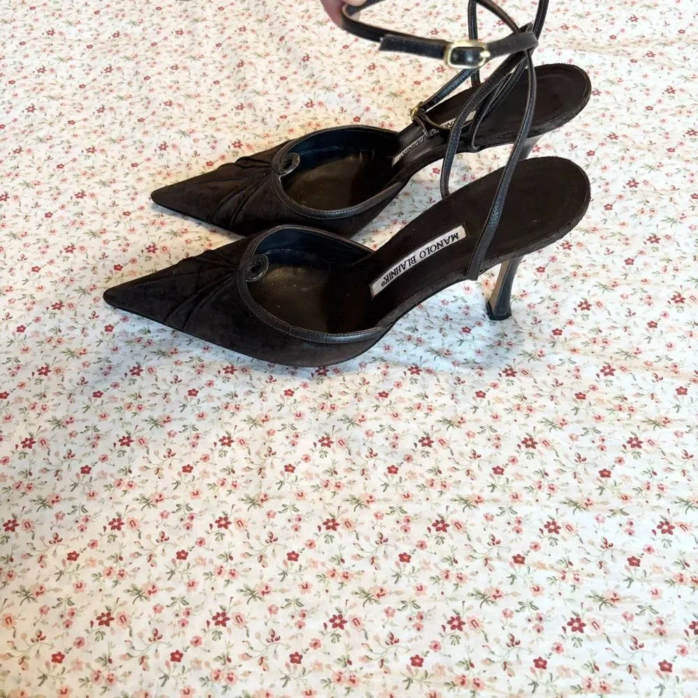 Manolo Blahnik VIONETAN 90 Pumps Suede Leather Dark Brown BB Heels 40 - Picture 2 of 5